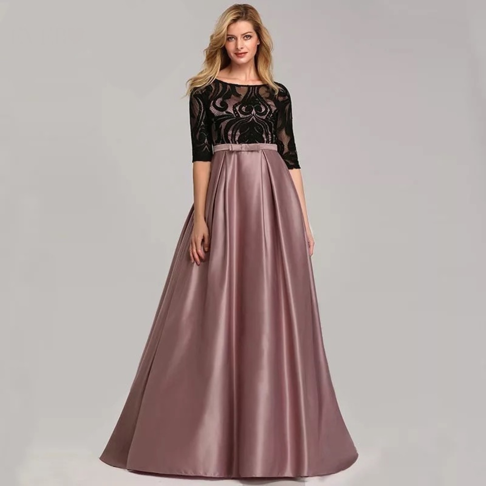 Black Lace top w/ Mauve Satin A-line dress (Sz 6) - Picture 1 of 6